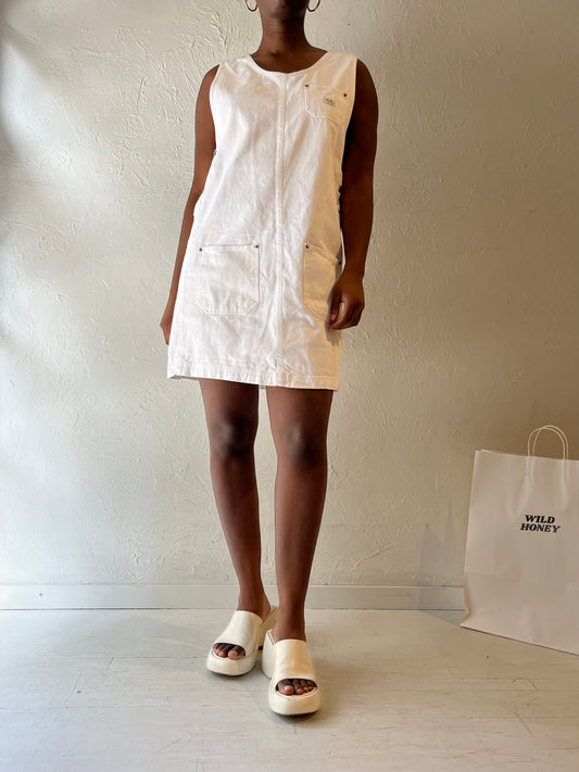 90s 'LA Blues' White Denim Mini Dress / Medium