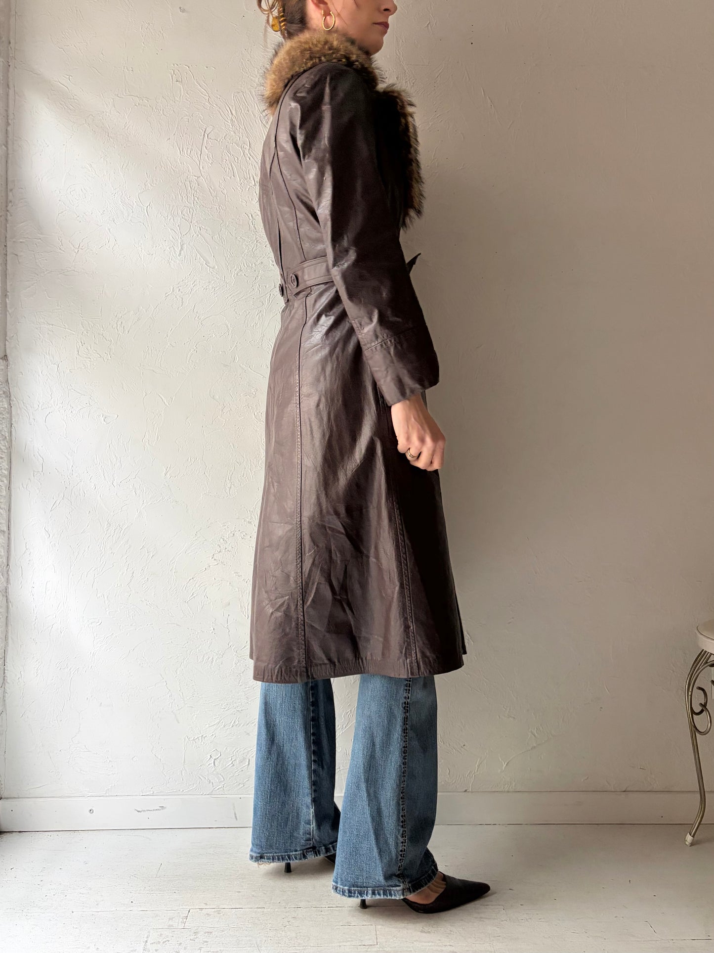 70s 'Cosa Nova' Burgundy Leather Penny Lane Trench Coat / Small