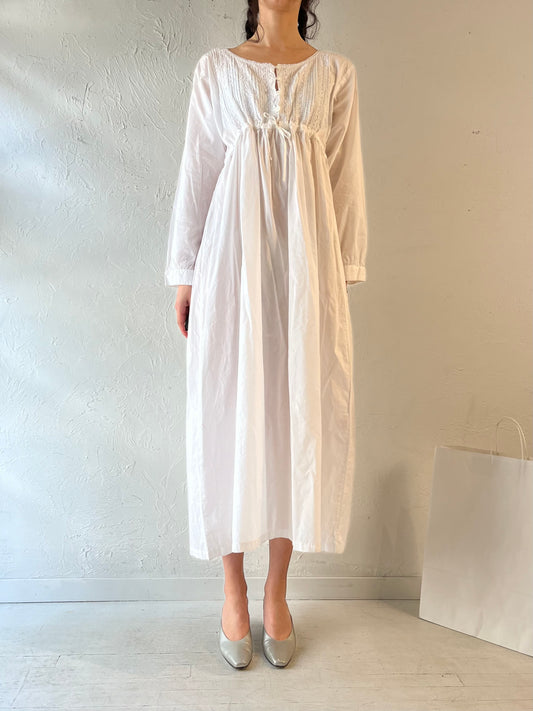 90s ‘Higher State’ Long Sleeve White Cotton Dress / Large