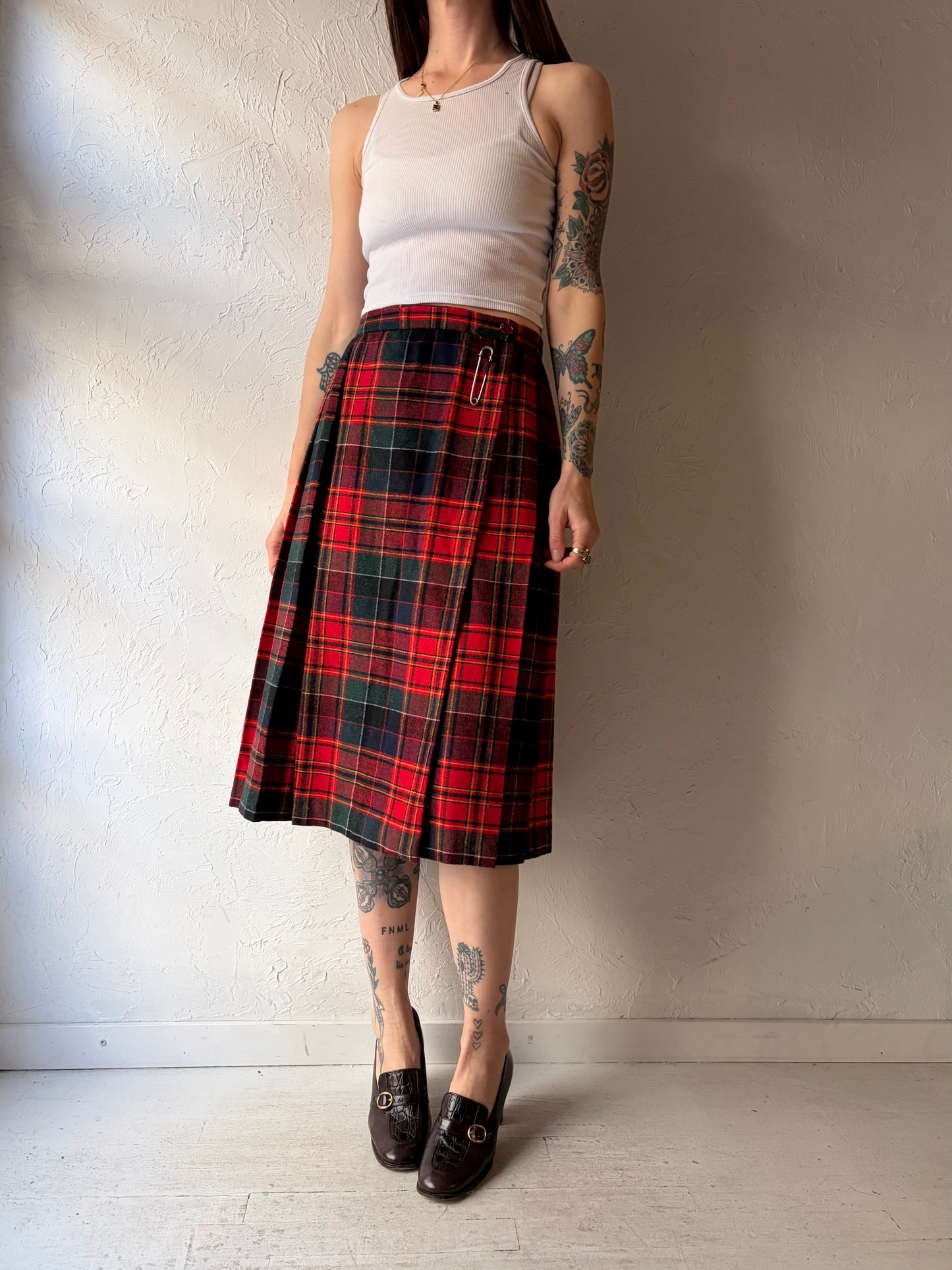 70s 'Sears' Plaid Kilt Skirt / Union Made / Small