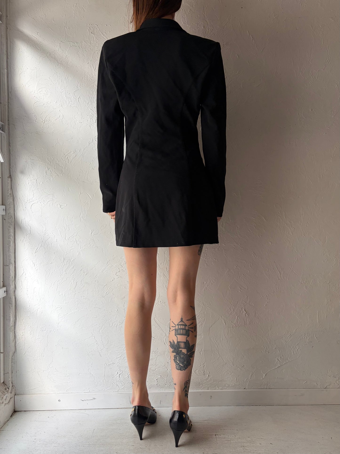90s 'XOXO' Black Ribbed Knit Micro Mini Blazer Dress / Small