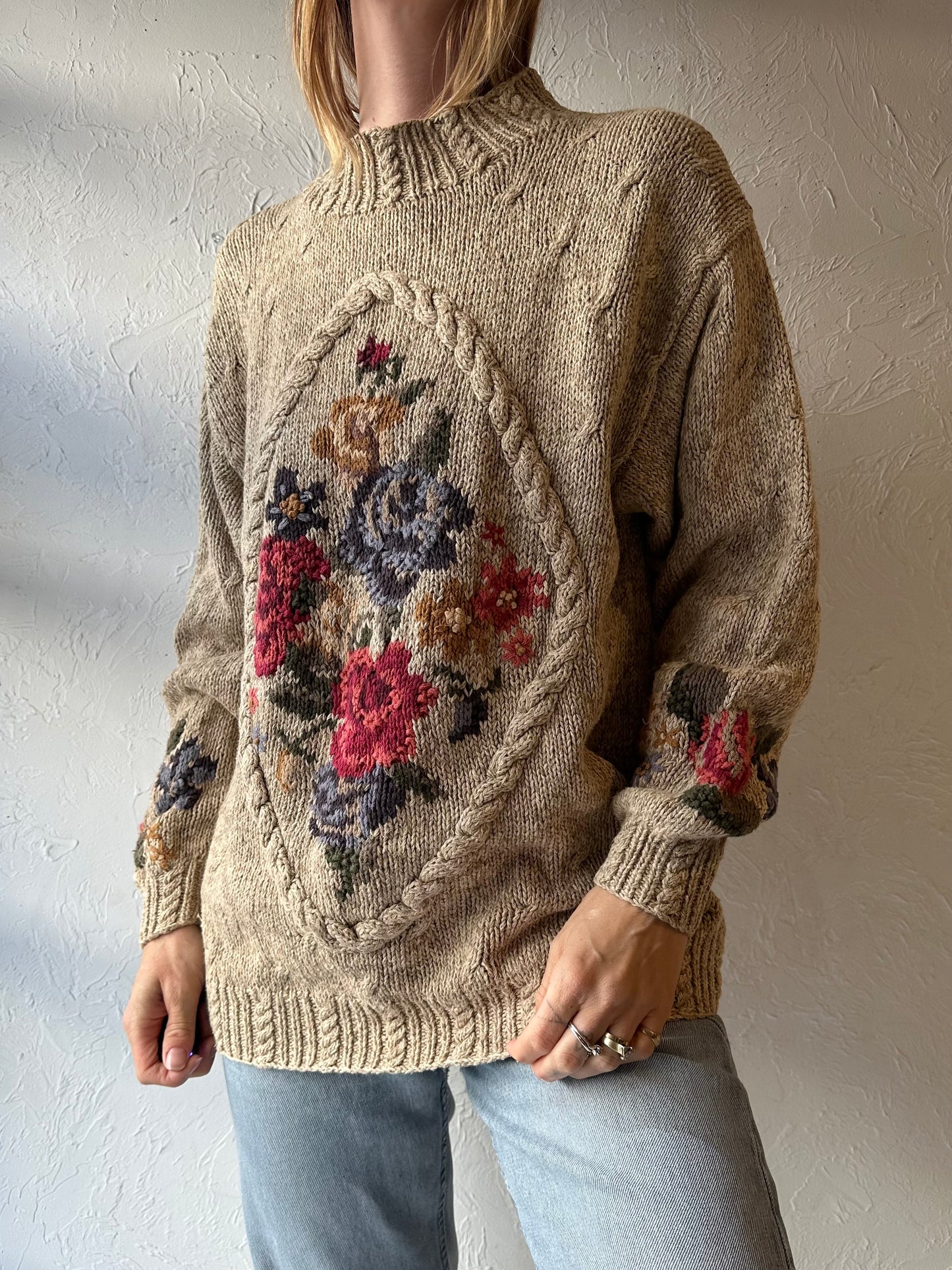 90s ‘Bushwacker’ Floral Knit Sweater / Medium
