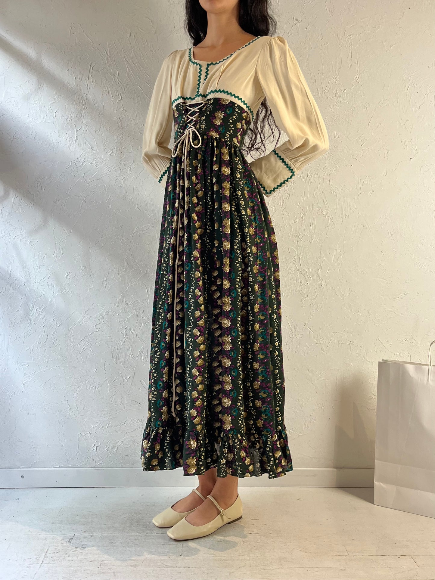 70s ‘Algo’ Long Sleeve Peasant Dress / Small