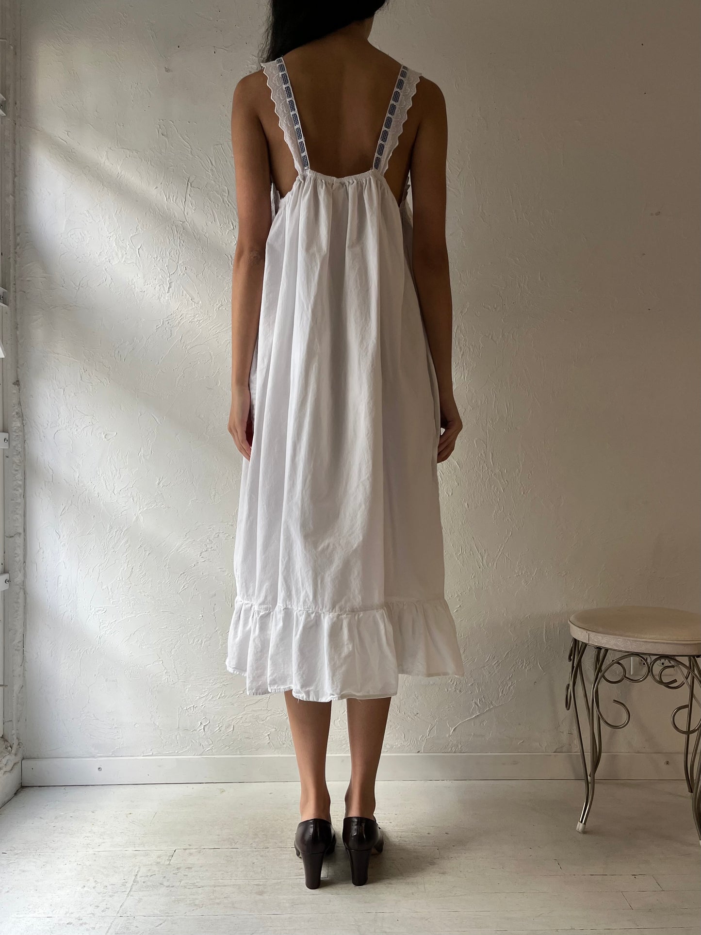 Vintage White Cotton Dress / Large