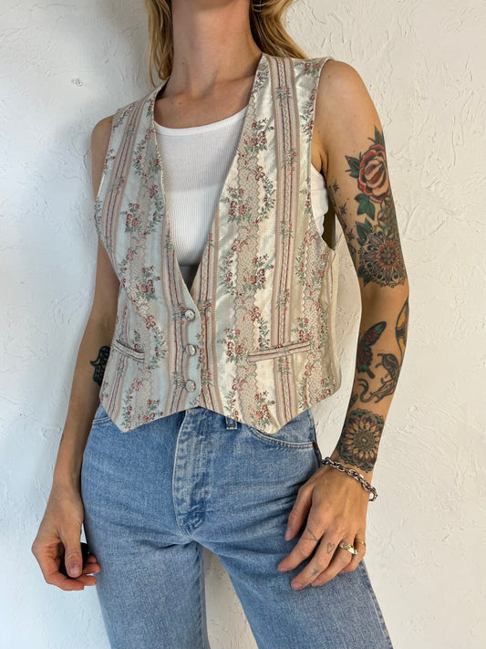 90s 'Gregge' Silky Floral Print Vest / Small