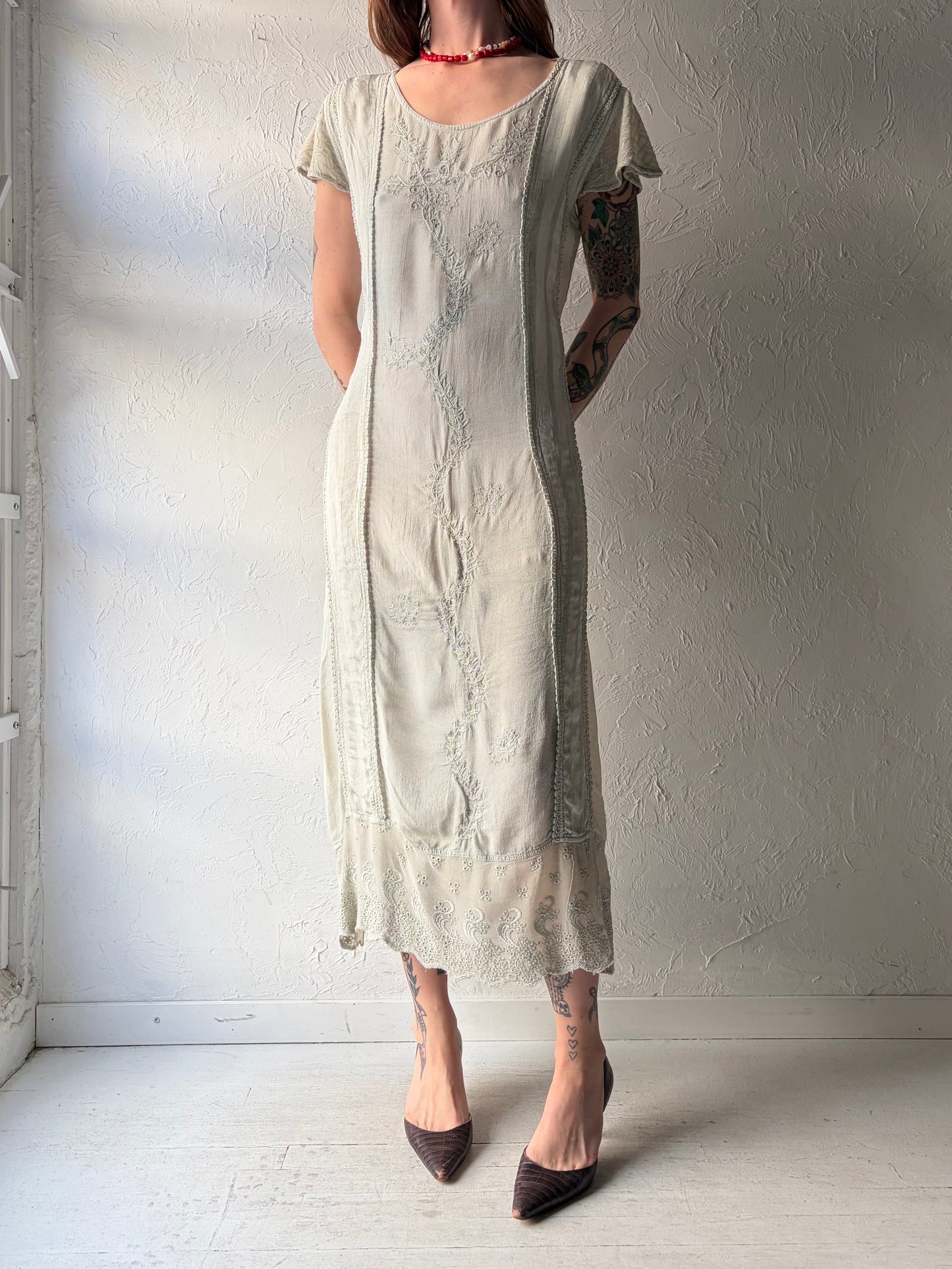 Y2k 'Papaya Moon' Gray Embroidered Fairycore Dress / Large
