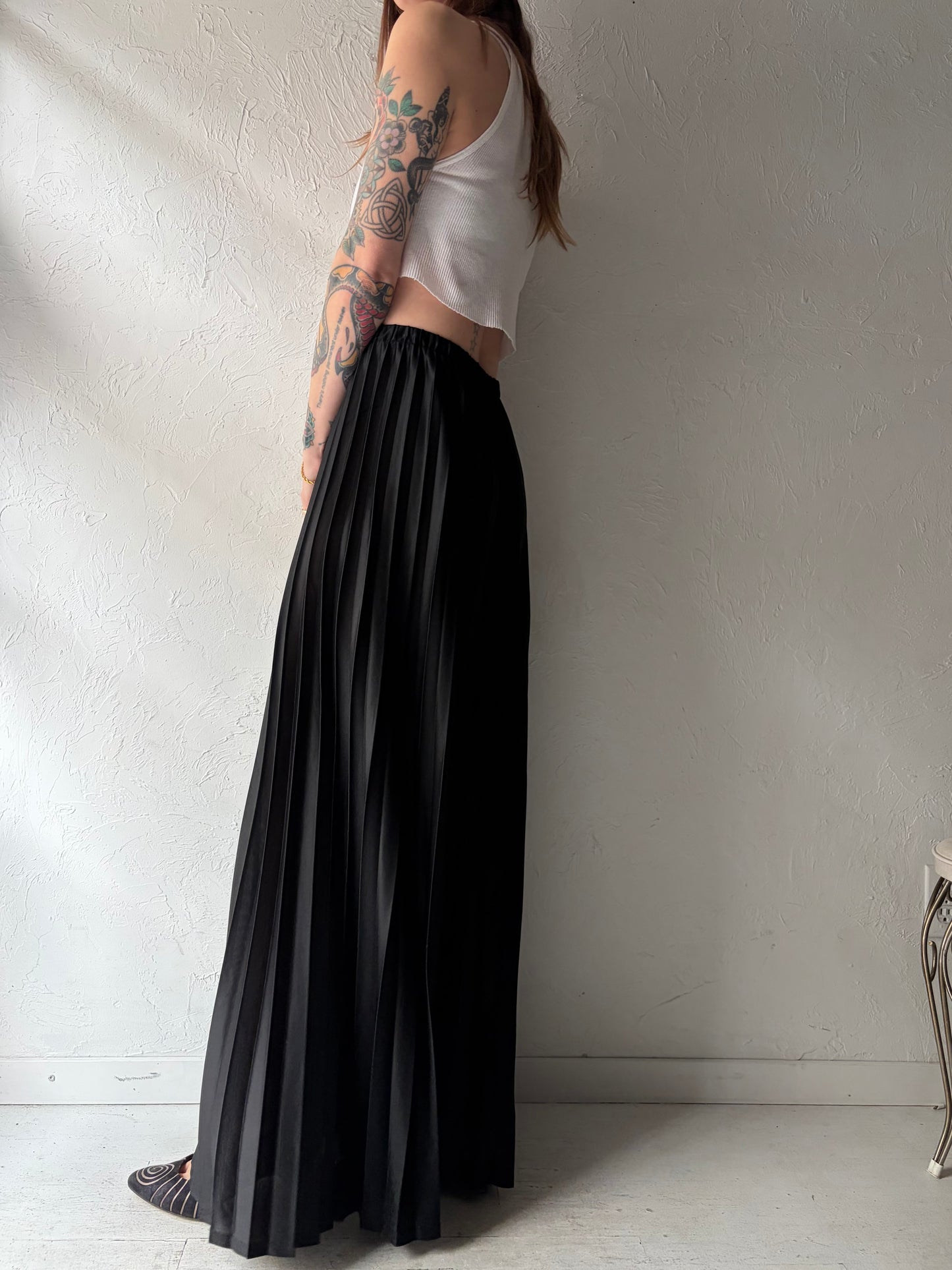 70s 'Win Sten' Union Made Black Accordion Bell Bottom Flare Pants / Small