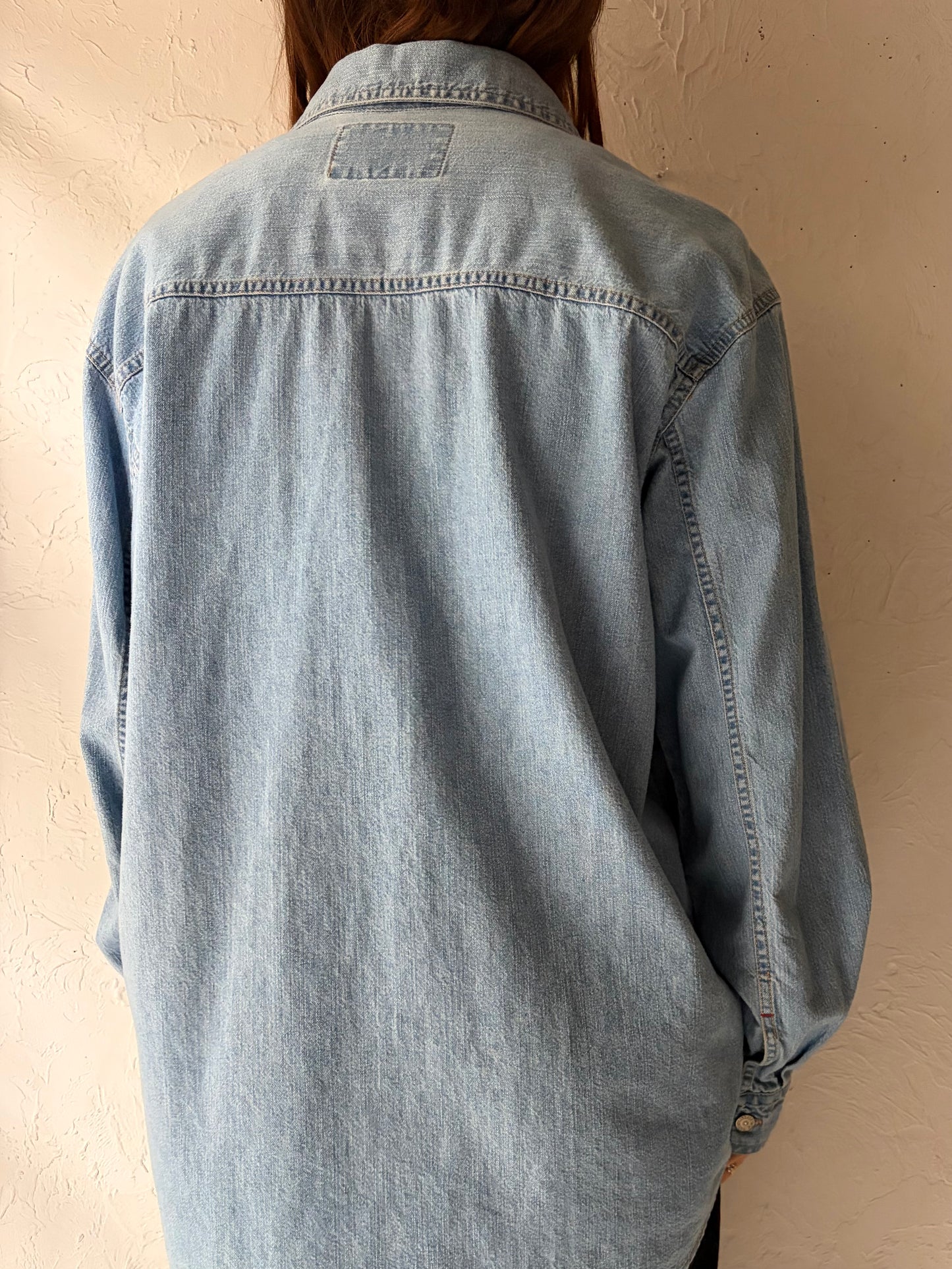 Y2k 'Levis' Light Denim Western Button Up Shirt / Vintage 2000s Cowboy Work Wear Shirt / Medium