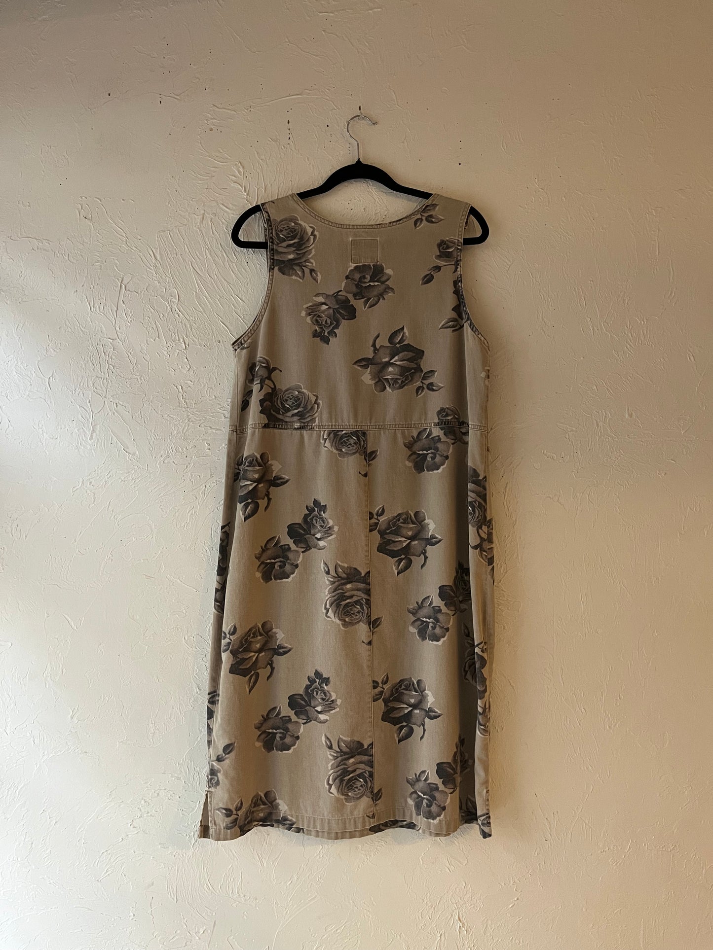 90s 'A.M.l' Denim Floral Dress / Medium - Large