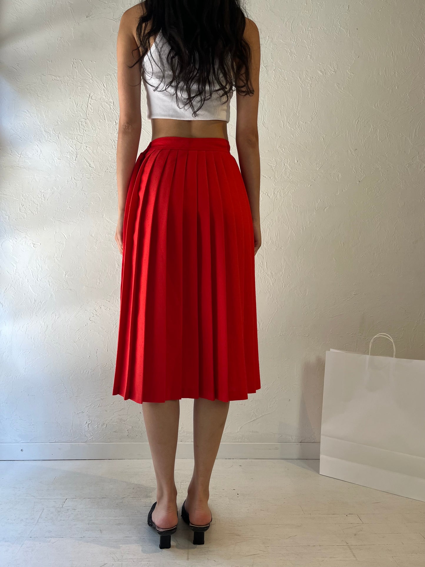 90s 'Fashion Spirit' Red Pleated Skirt / Small