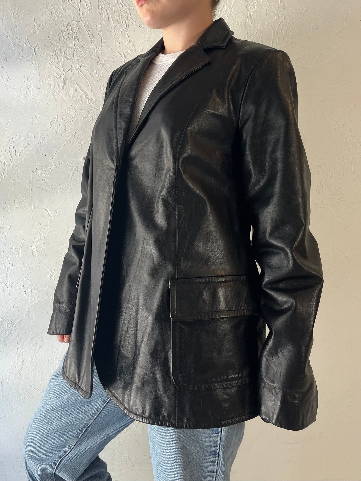 Y2k 'Gap' Black Leather Jacket / Medium