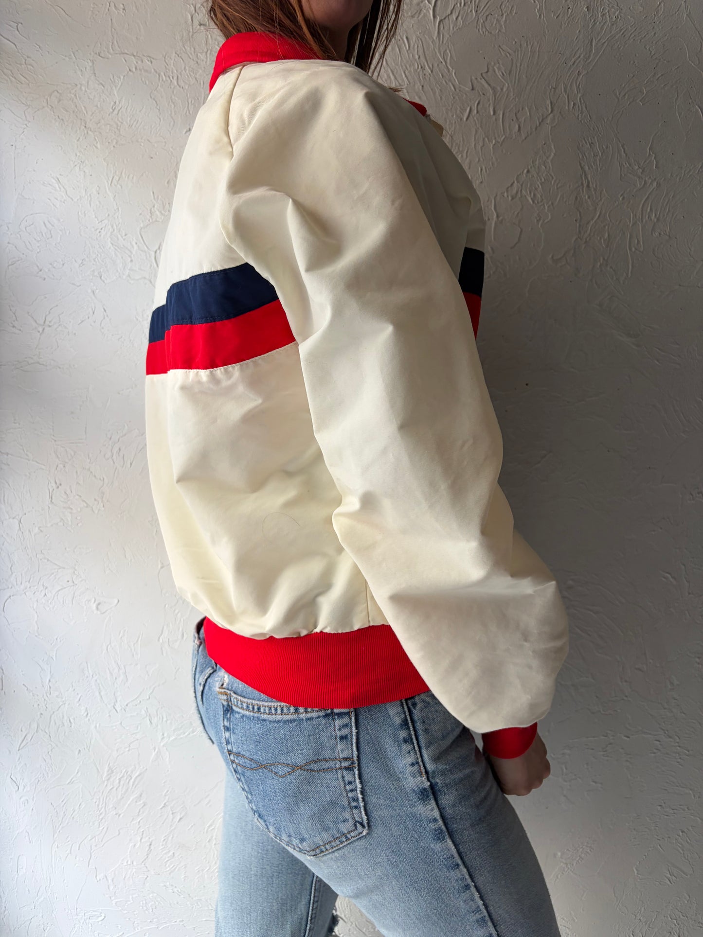 90s 'Descente' White Nautical Windbreaker Jacket / 1990s Retro Lightweight Sailing Jacket / XS