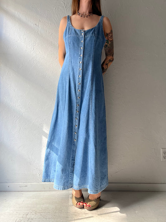 90s 'Survival' Denim Western Cottagecore Button Up Maxi Dress / Medium