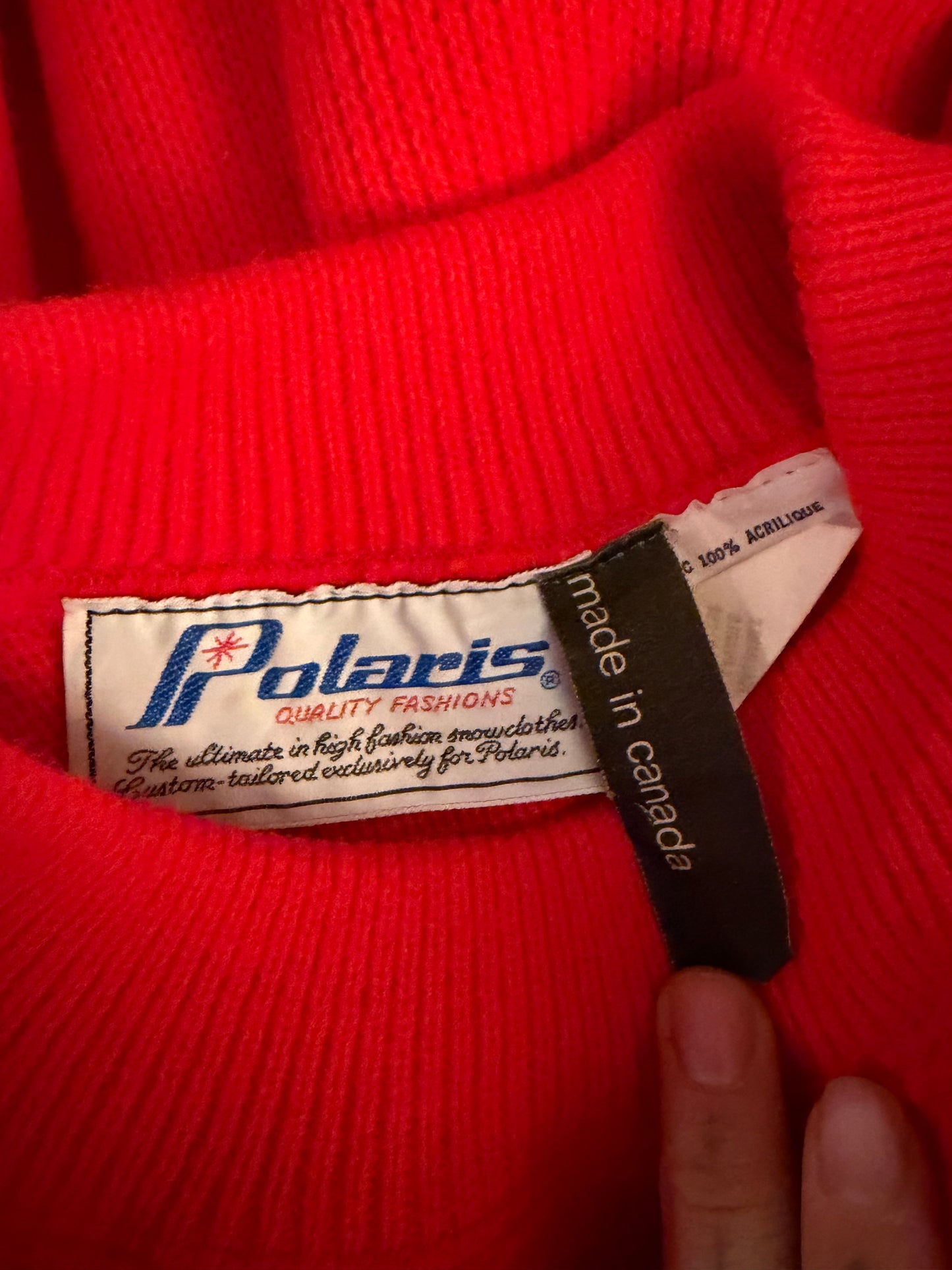 70s 'Polaris' Red Acrylic Knit Retro Sweater / Small