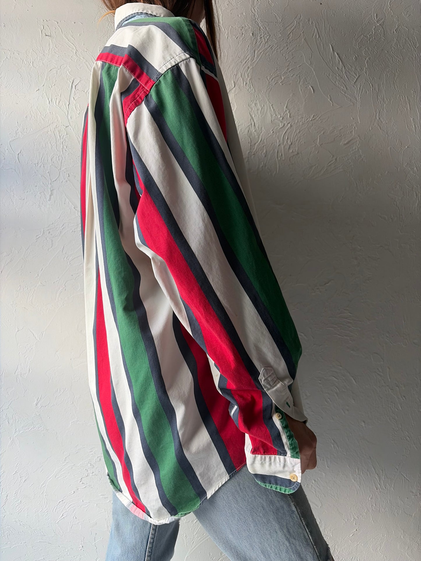 Vintage 'Tommy Hilfiger' Striped Cotton Shirt / Large