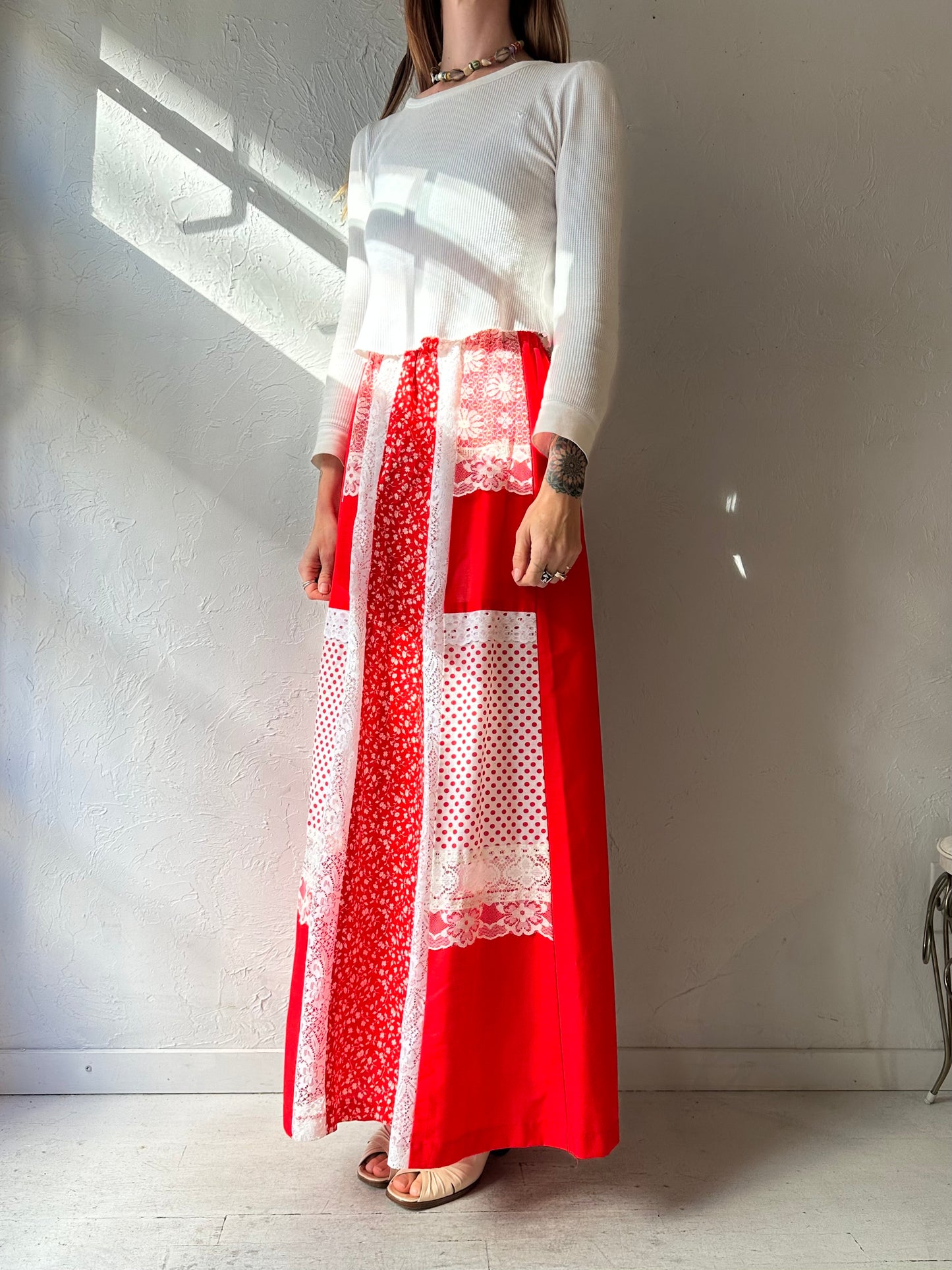 Vintage Handmade Red Maxi Skirt / Small