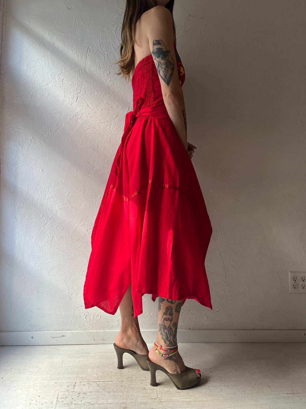 Vintage Red Fairycore Romantic Cottagecore Boho Summer Dress / Small - Medium