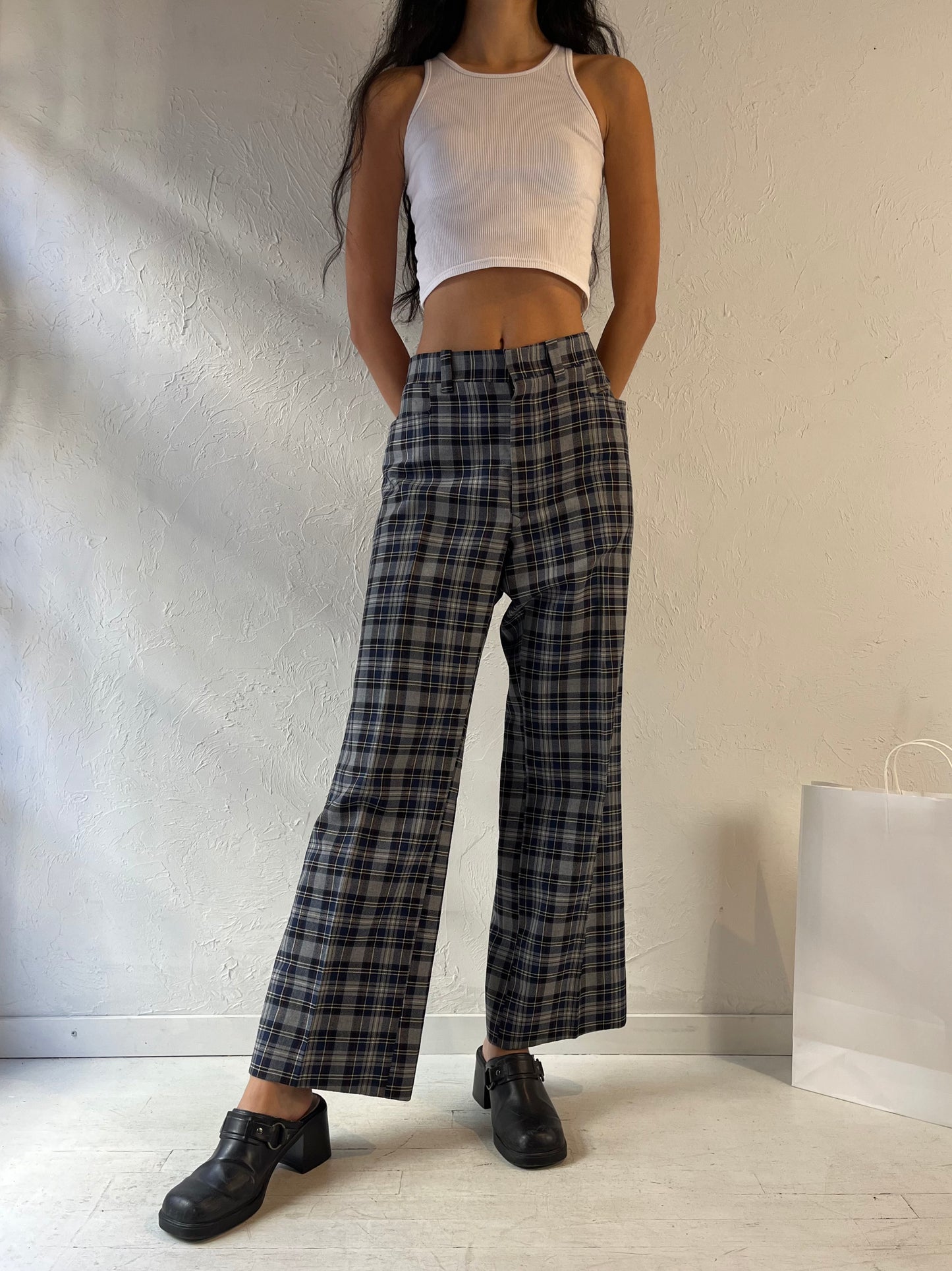 70s ‘Gaslight’ Plaid Wool Knit Pants / Large