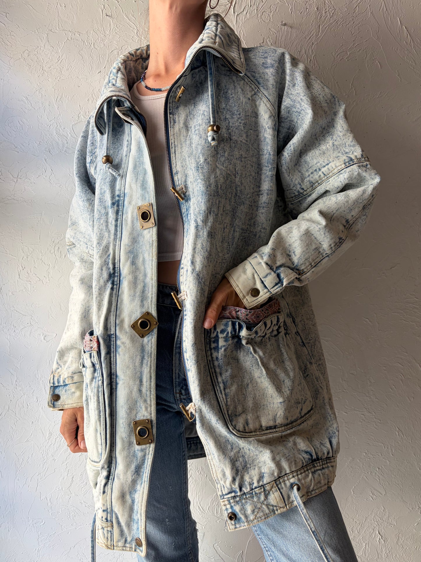 80s 'Current Seen' Acid Wash Denim Jacket / Medium