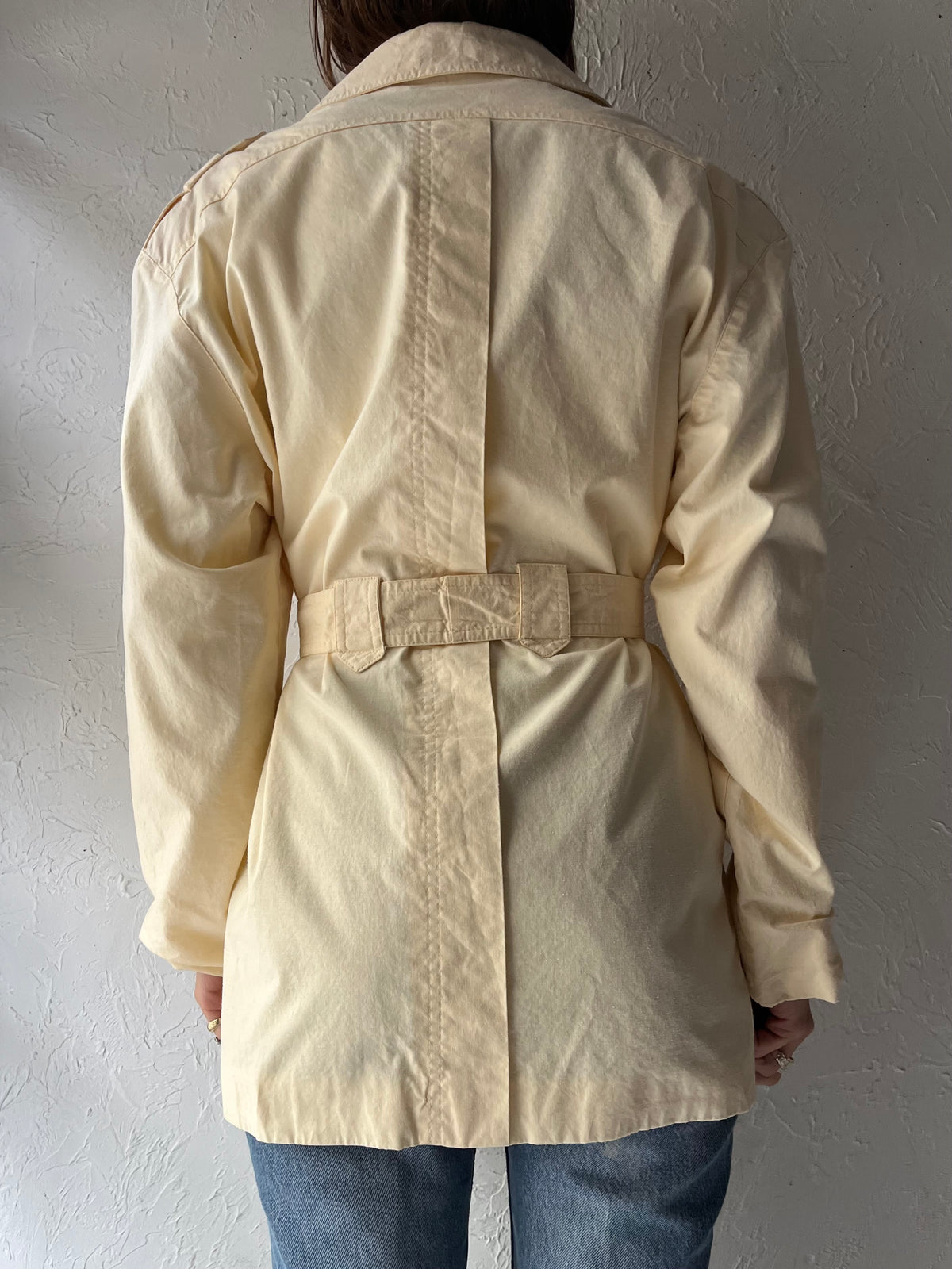 90s 'Craydon' Butter Yellow Belted Utility Jacket Safari Minimalist Spring Outerwear / Medium