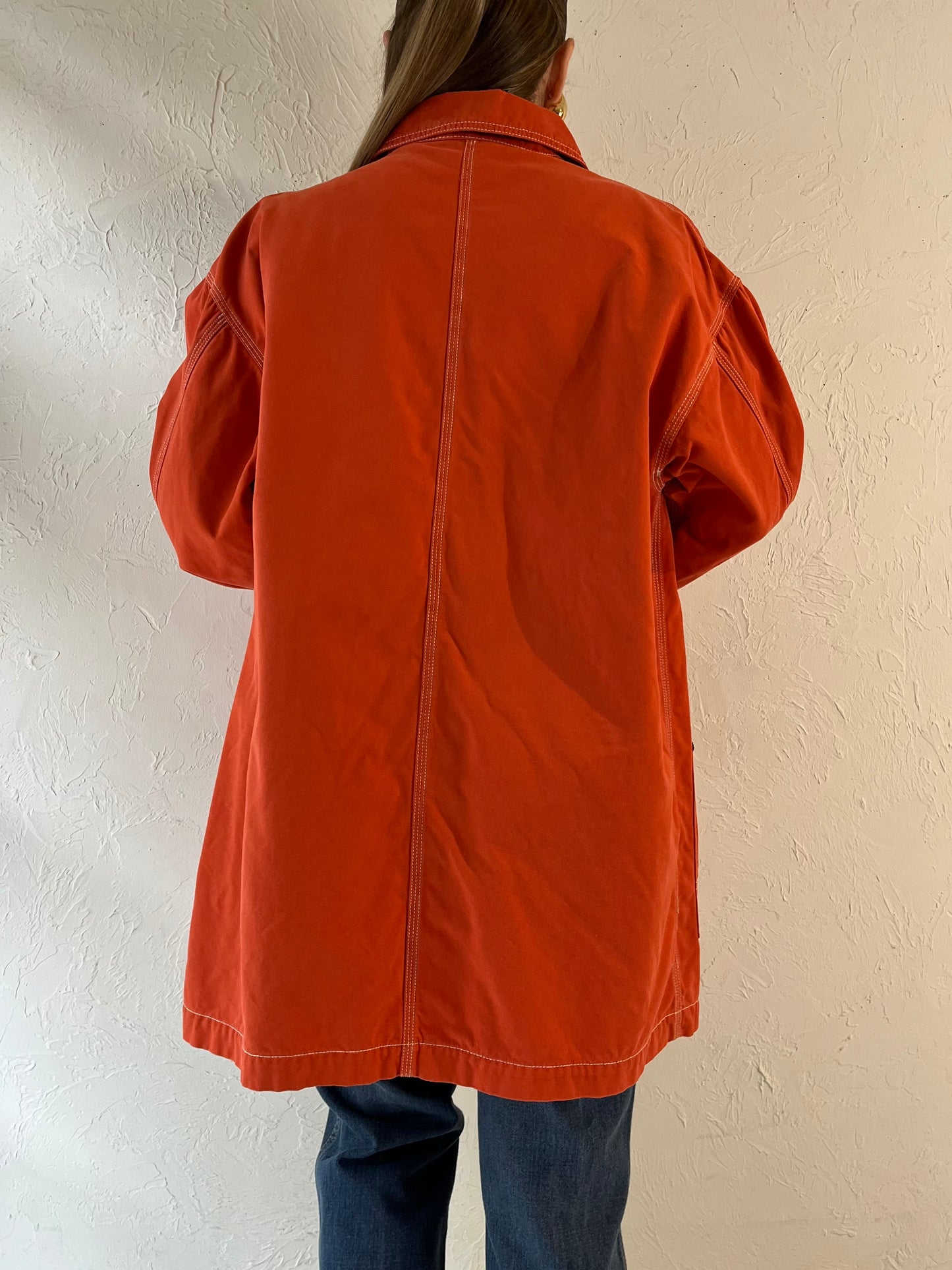 90s ‘Eddie Bauer’ Orange Cotton Chore Jacket / Small