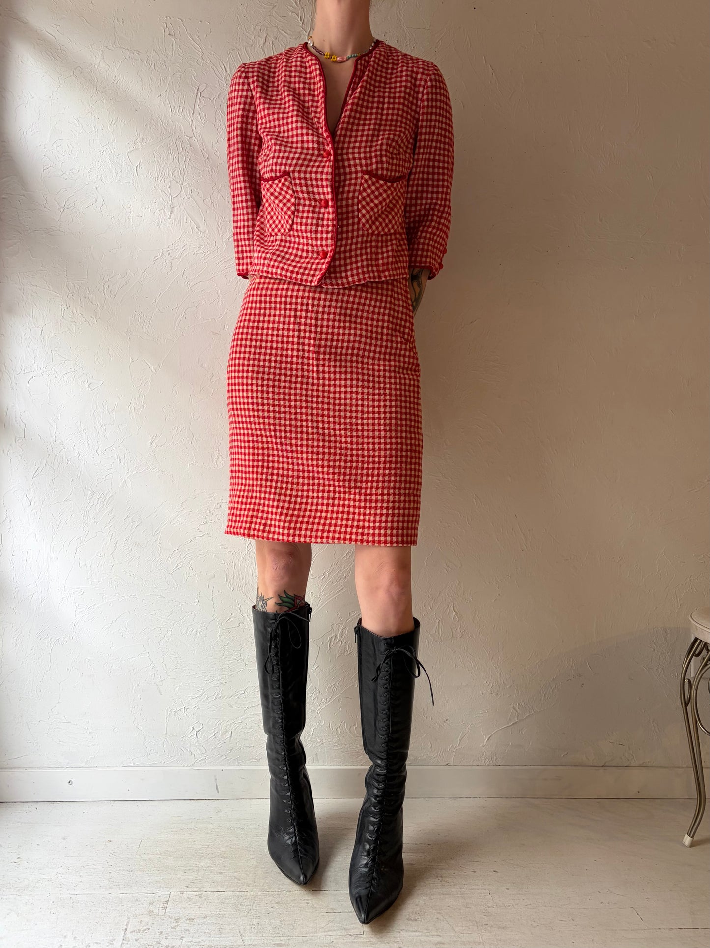 60s/70s 'Sportempos' Red Plaid Wool Set / Union Made / Small