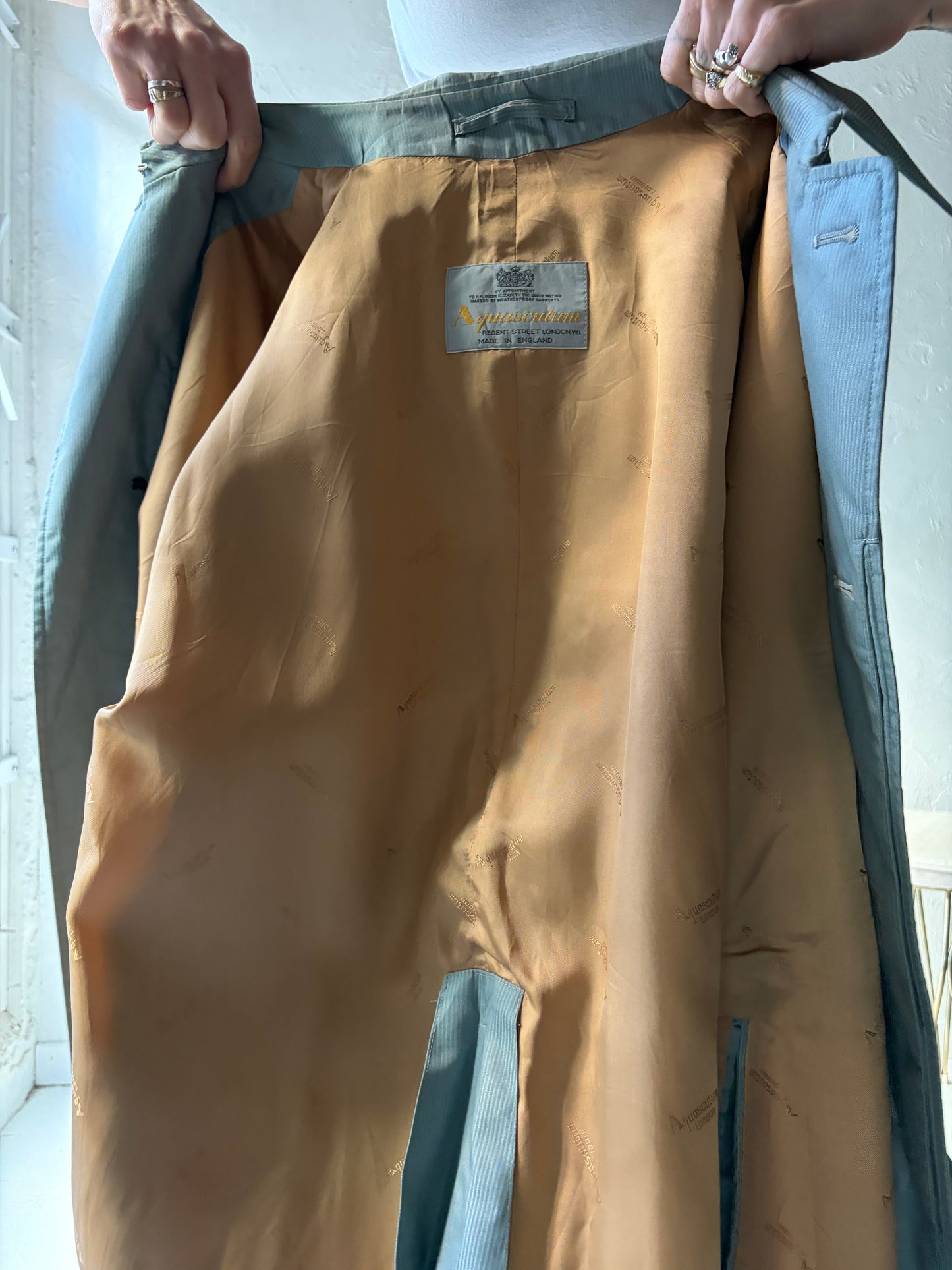 90s 'Aquascutum' Blue Trench Coat / Large