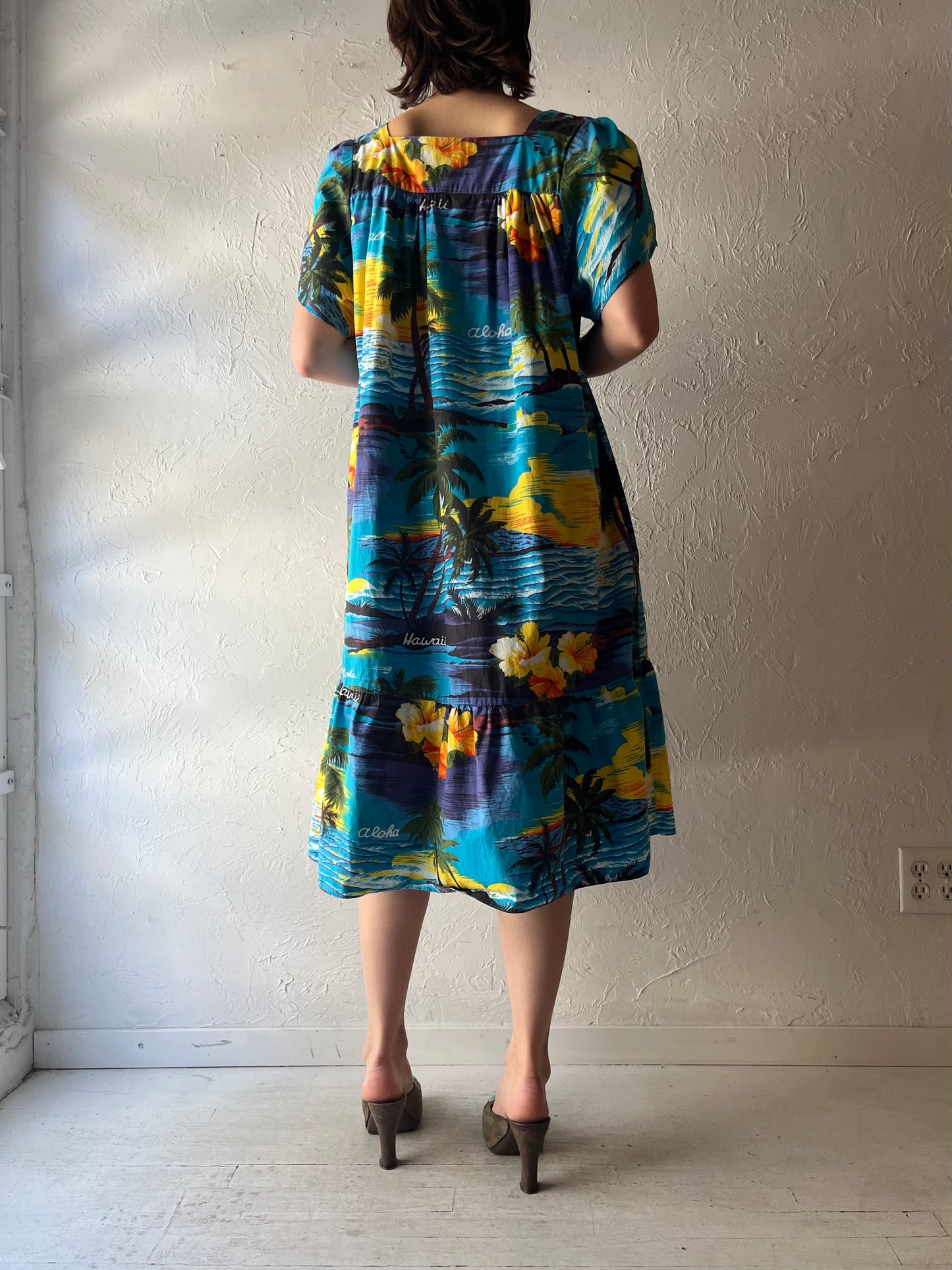 90s 'Ali's Fashions' Retro Hawaiian Print Midi Summer Dress