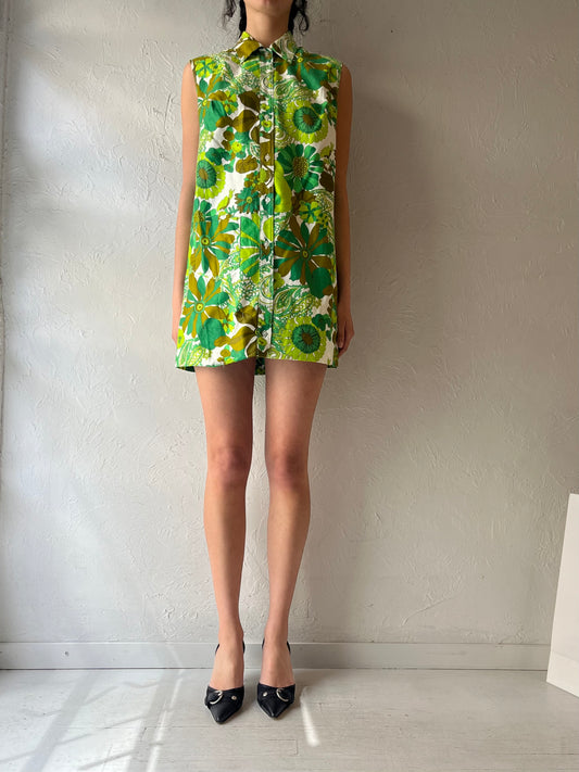 70s ‘Simpsons Sears’ Green Retro Micro Mini Dress / Medium