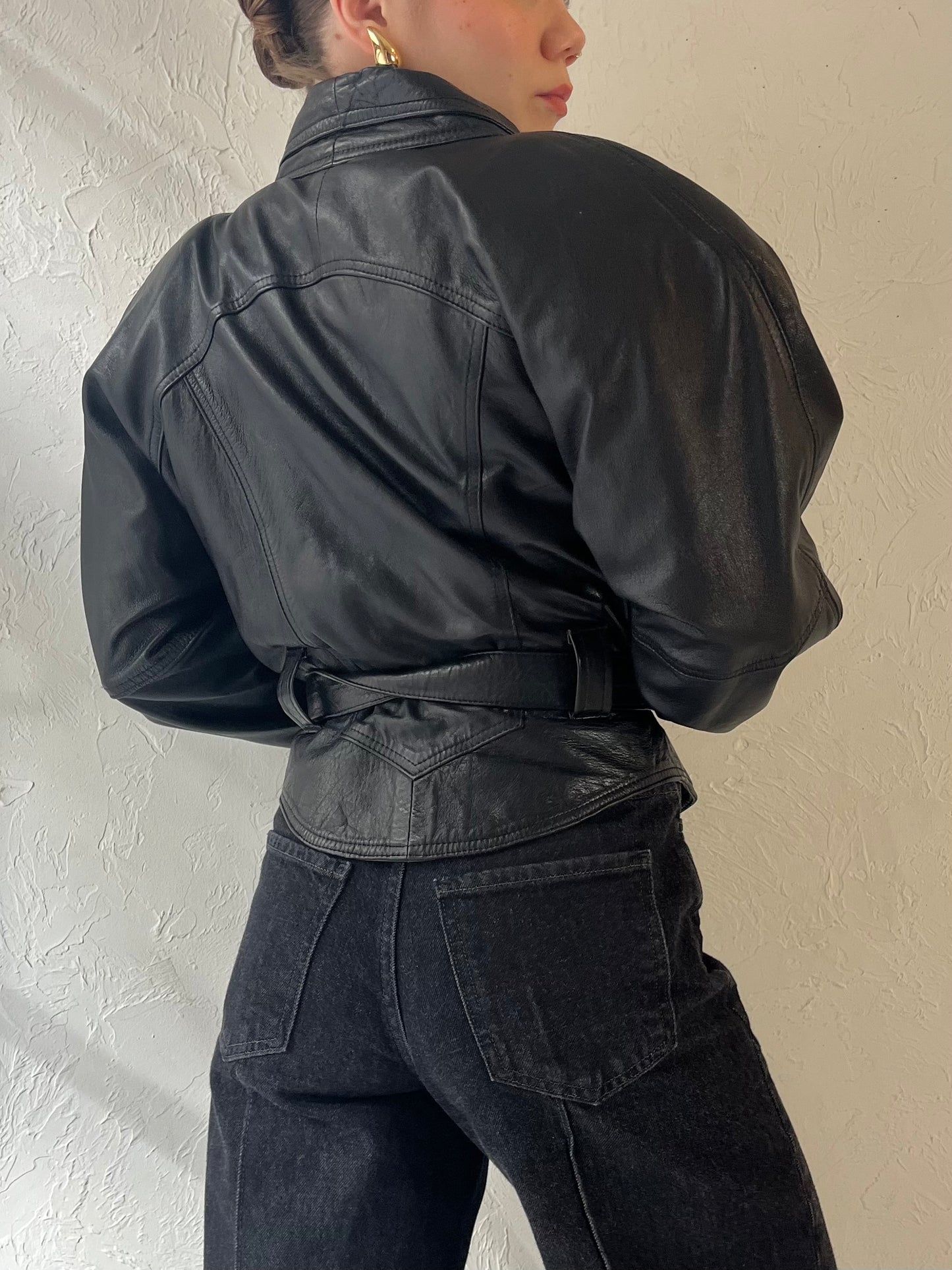 80s 'Chapelle' Black Leather Jacket / Medium