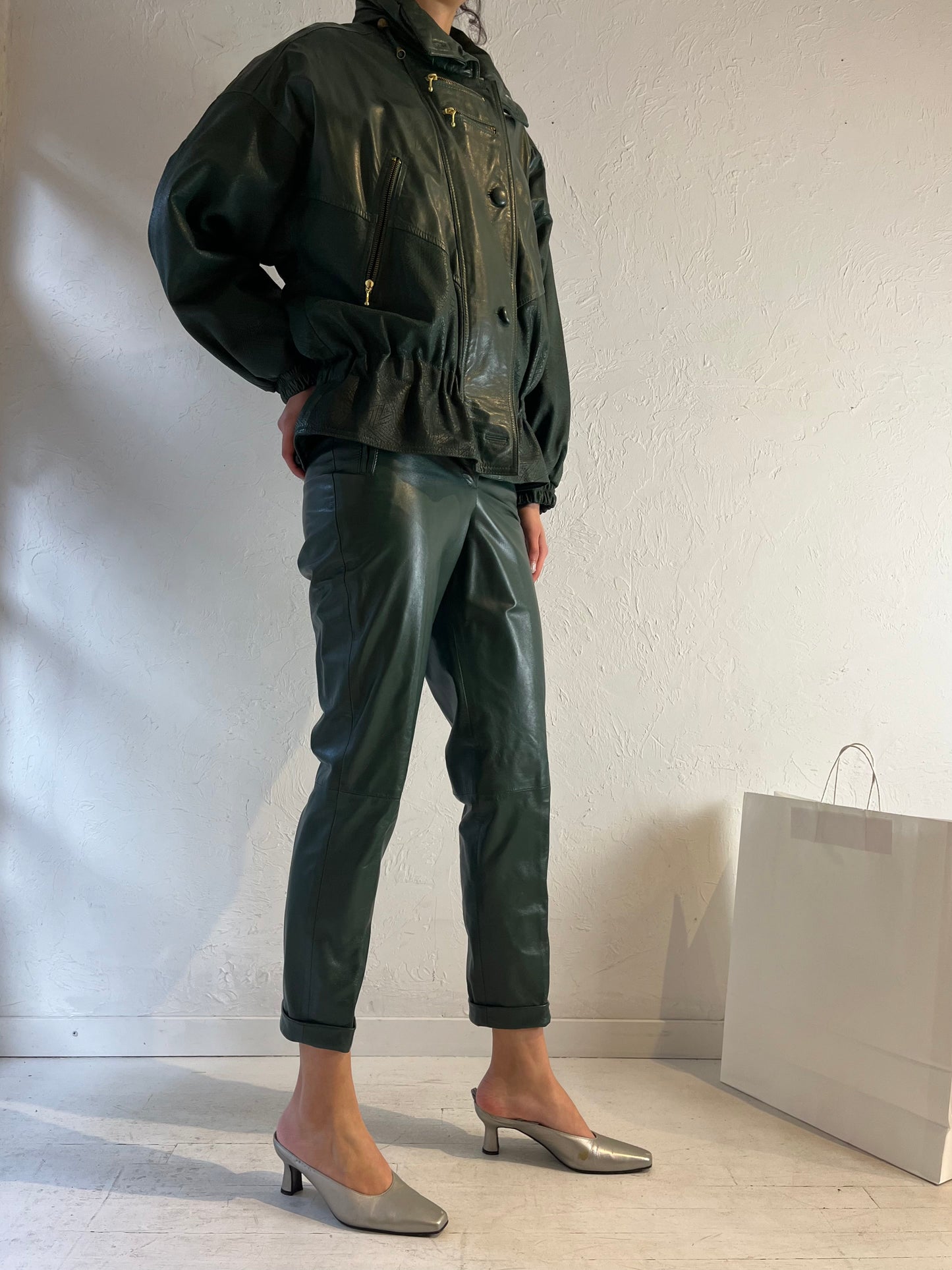 80s ‘Ronnie De Vinci’ Green Leather Set / Small