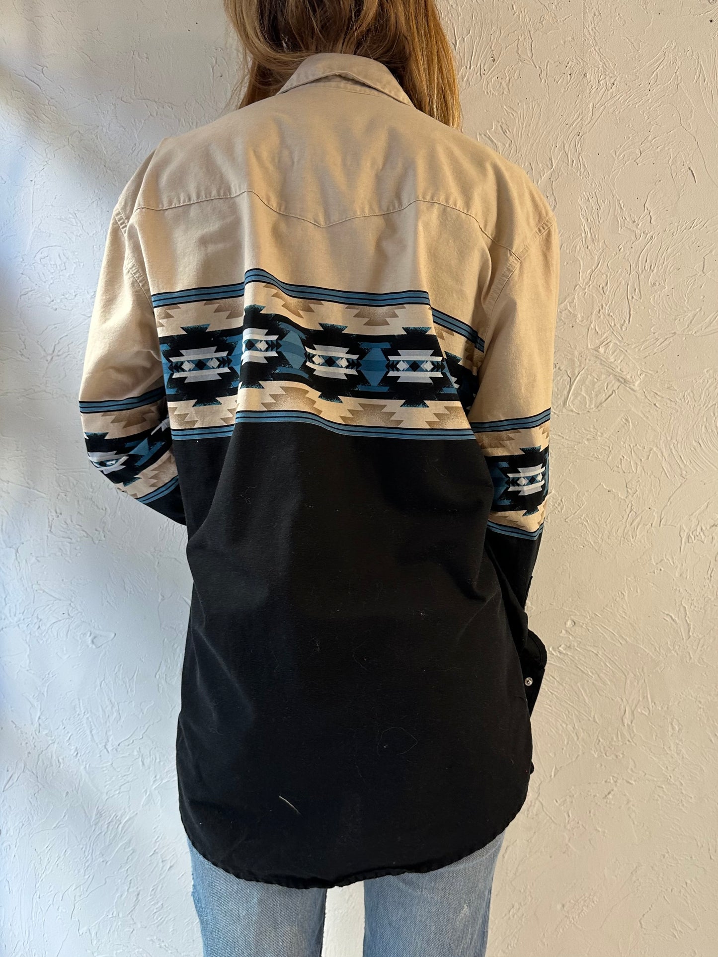 90s ‘Wrangle’ Thick Cotton Western Snap Up Shirt / Large