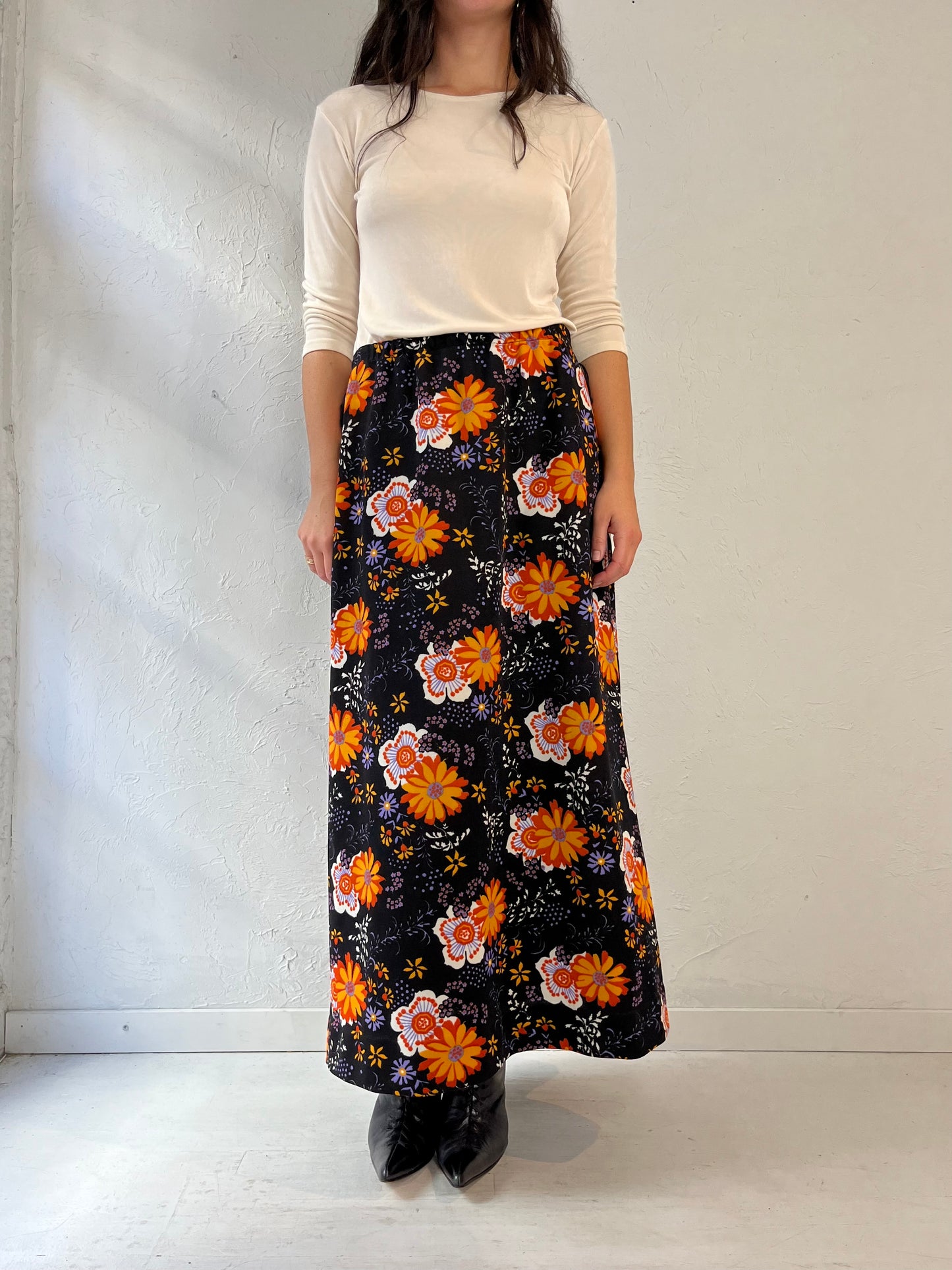 70s 'Earle Picard' Floral Print Maxi Skirt / Medium