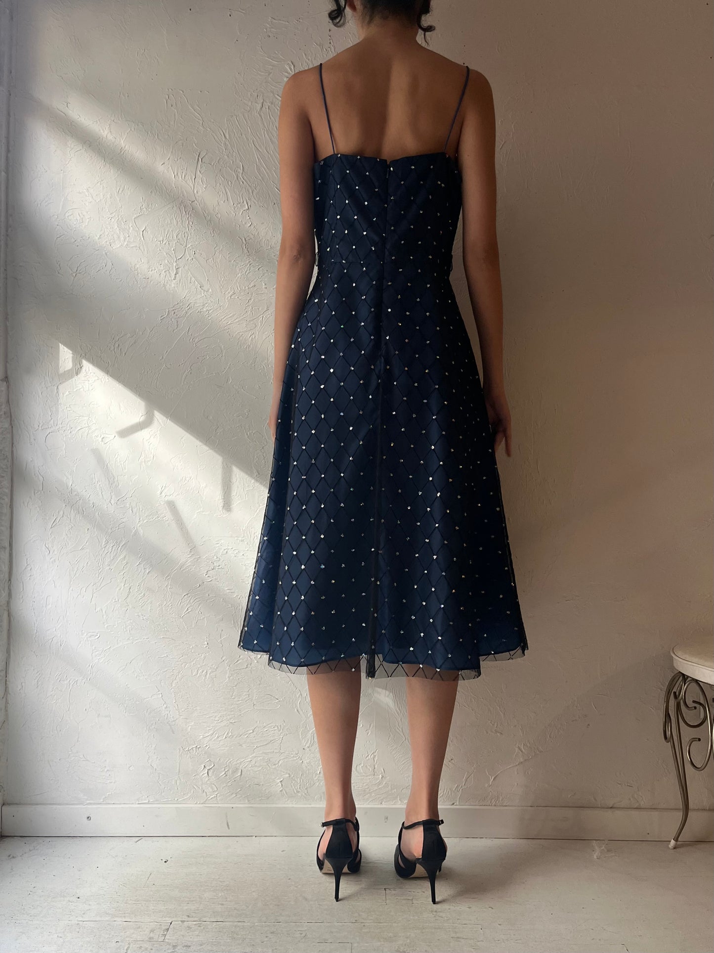 90s 'Jessica Howard' Navy Blue Formal Dress / Small - Medium