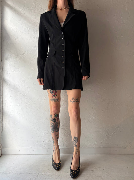 90s 'XOXO' Black Ribbed Knit Micro Mini Blazer Dress / Small