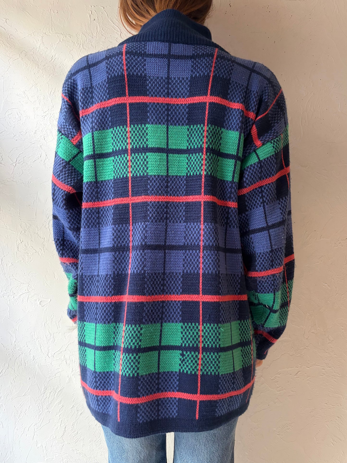 80s ‘Michael Carrie’ Plaid Sweater / Medium