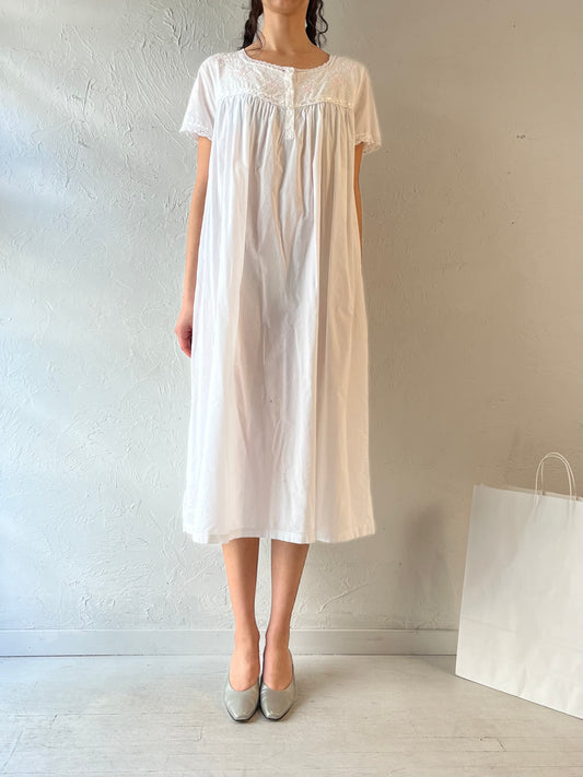 90s ‘Smithsonian Institution’ White Cotton Dress / Medium