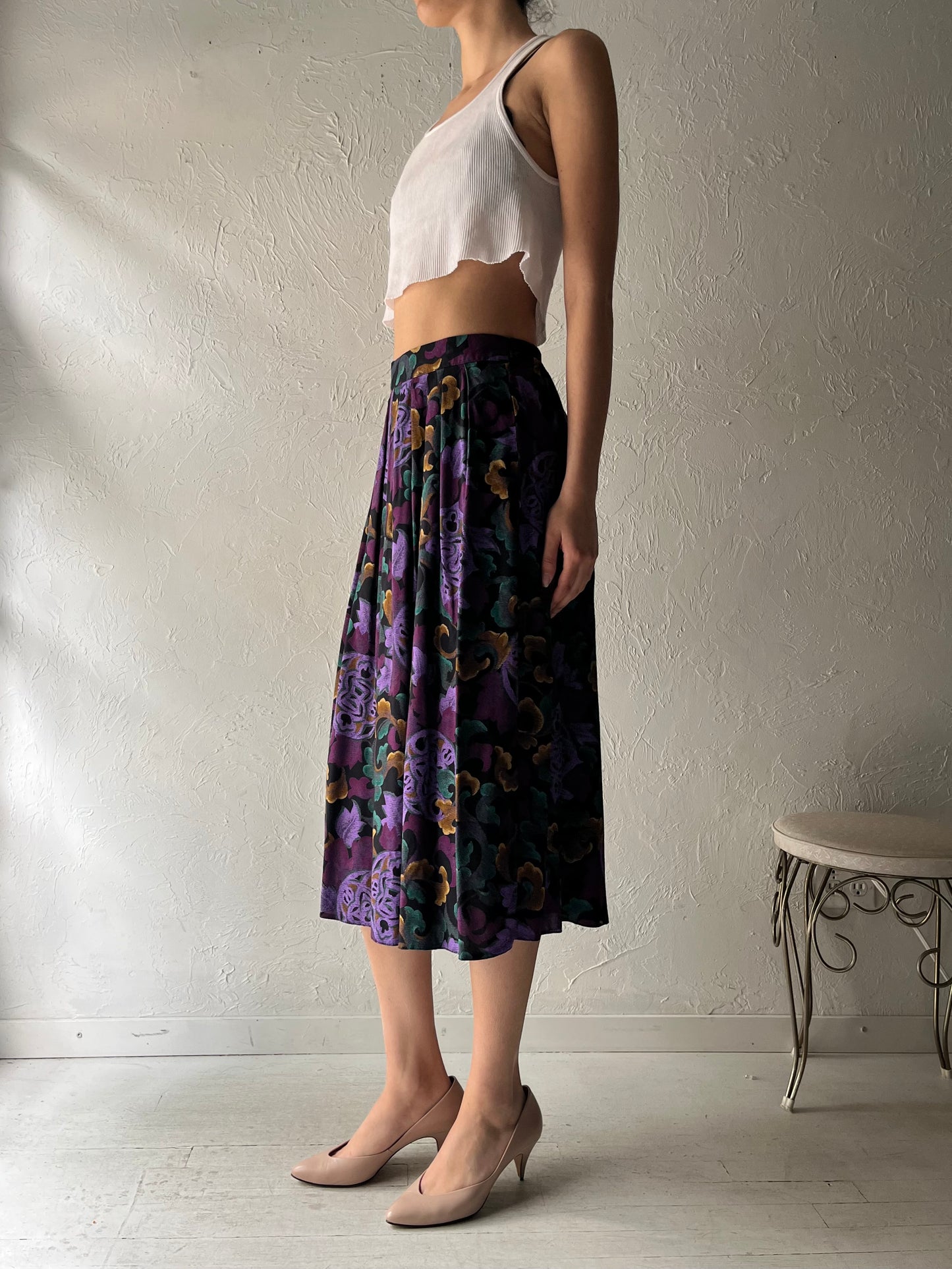 90s 'St Michael' Purple Patterned Wide Leg Shorts / Small