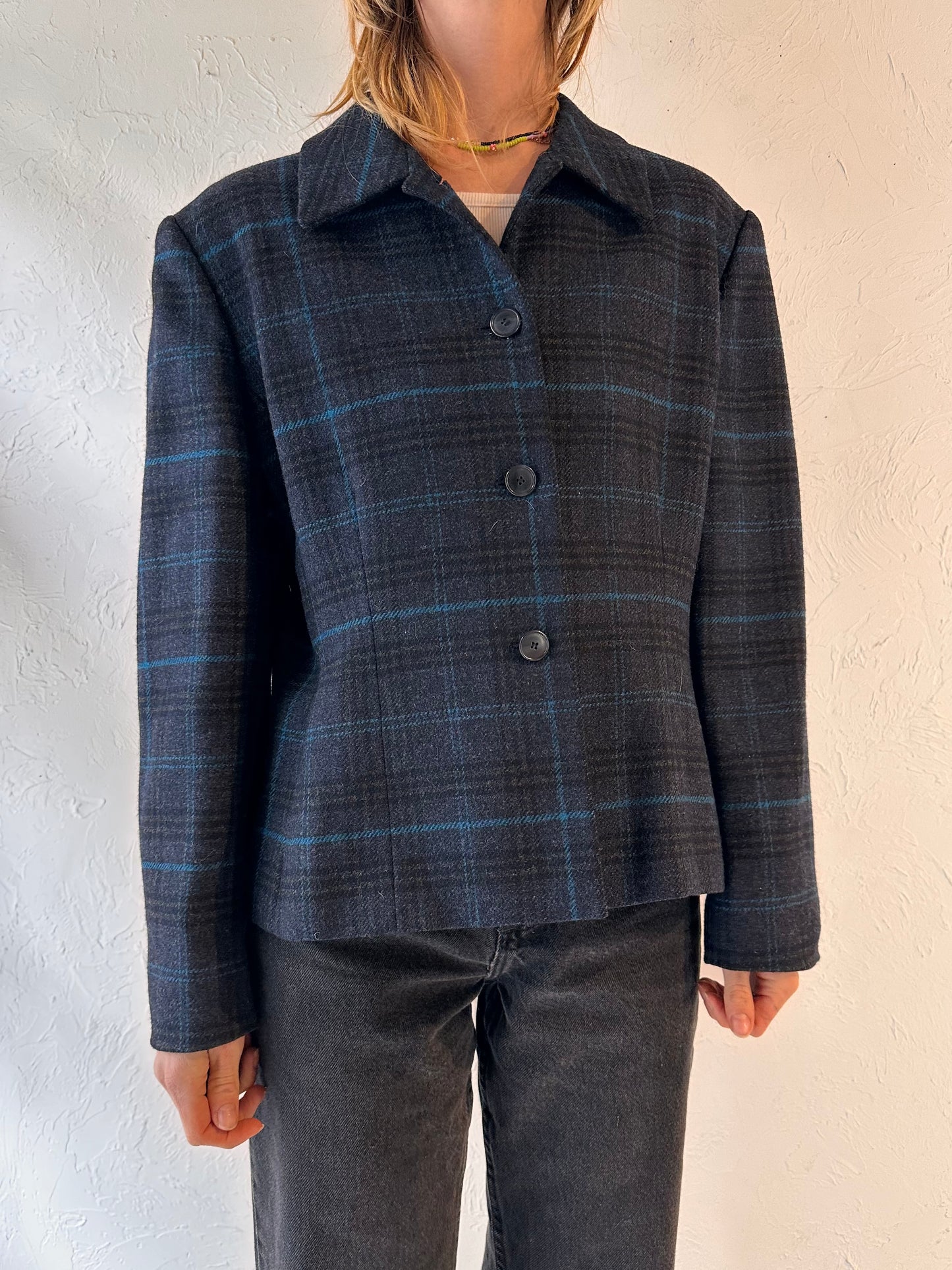 90s 'Jones New York' Plaid Wool Jacket / Large