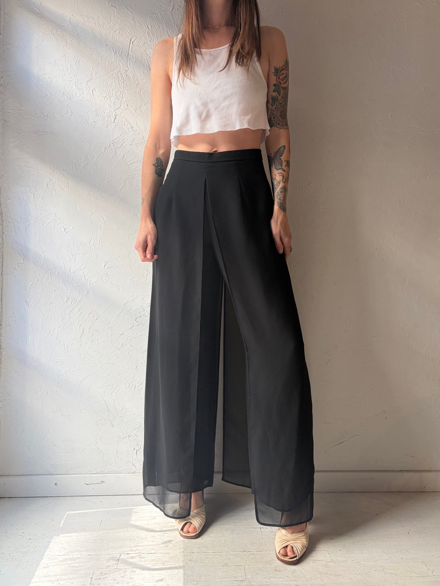 80s 'J.R. Nites' Black Wide Leg Formal Trousers  / Vintage 1980s Retro Party Pants / Small