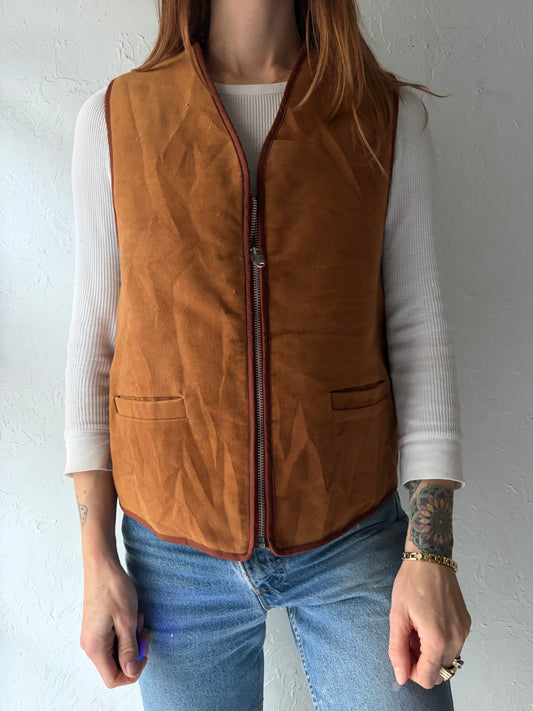 Vintage Micro Suede Faux Shearling Lined Vest / Medium