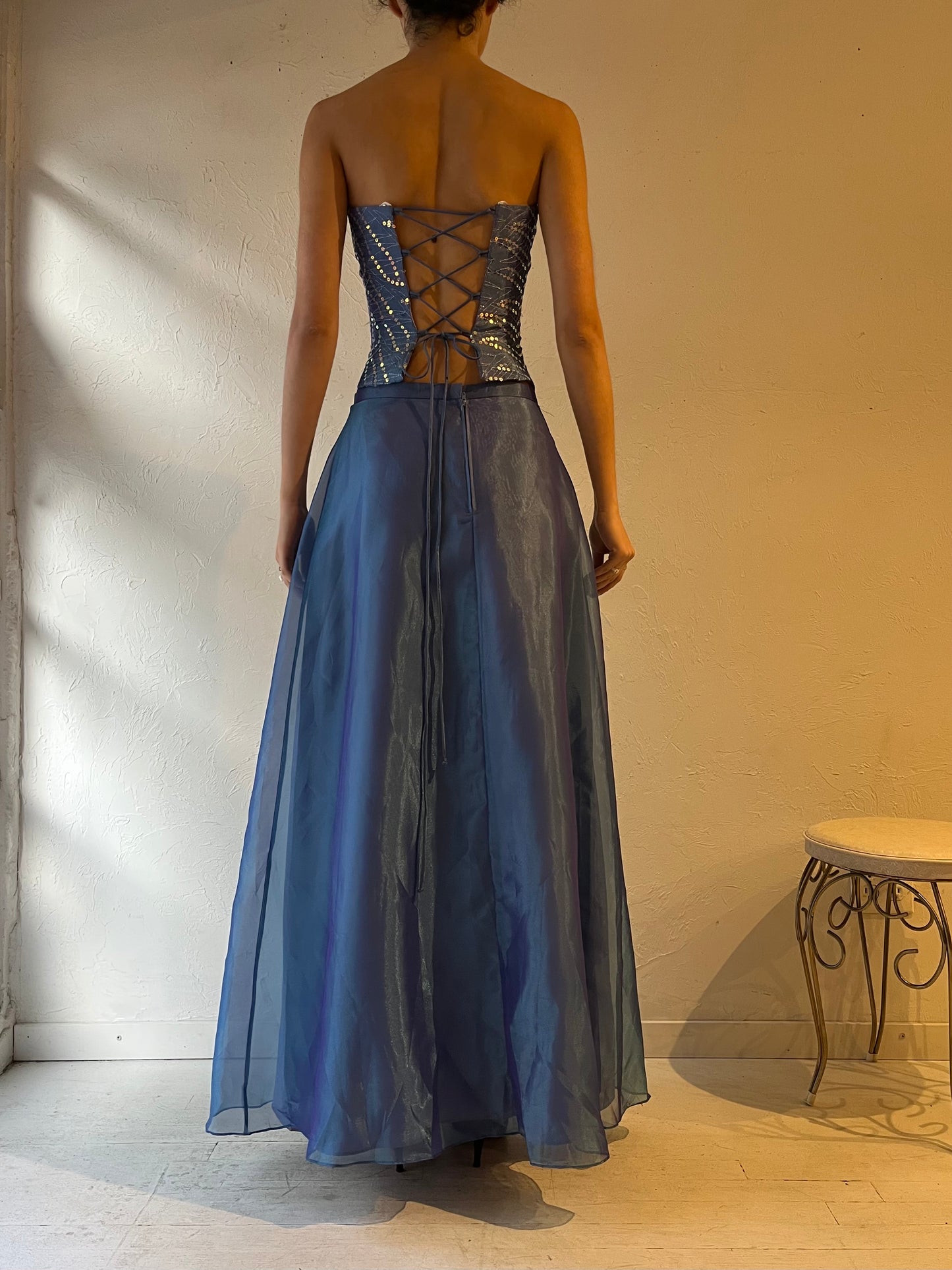 90s ‘Blondie Nites’ Metallic Blue Deadstock Formal Set / Small