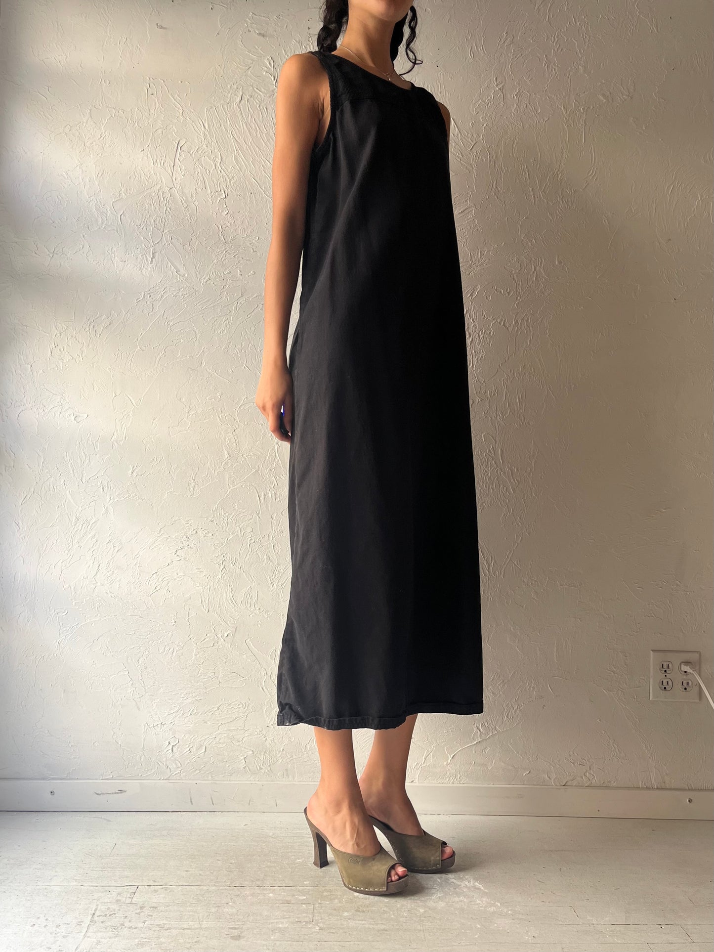 90s 'David Dart' Black Denim Maxi Dress / Medium