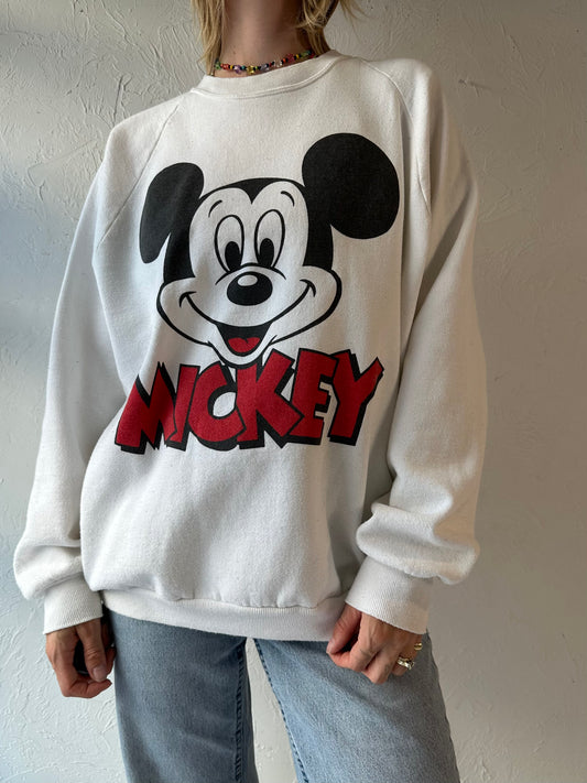 90s 'Disney' Mickey White Crew Neck Sweatshirt / Medium