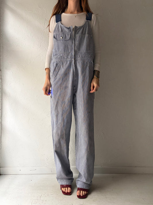 90s 'Champion' Pin Striped Denim Overalls / Vintage 1990s Cotton Workwear Coveralls /  Meidum