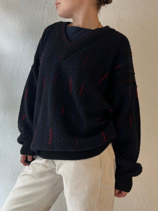 80s 'London Fog' V Neck Knit Sweater / Medium