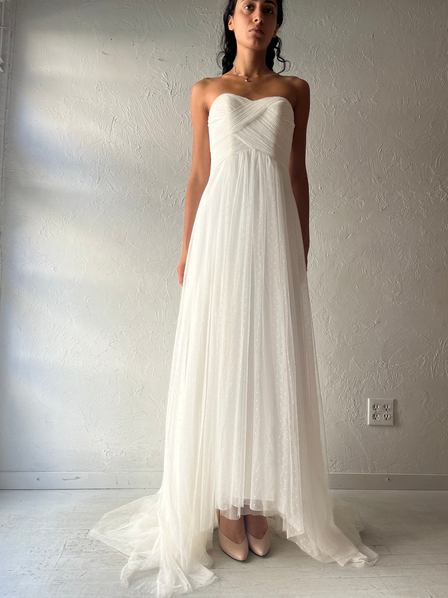 Y2k 'Galina' White Strapless Formal Dress Gown / Small