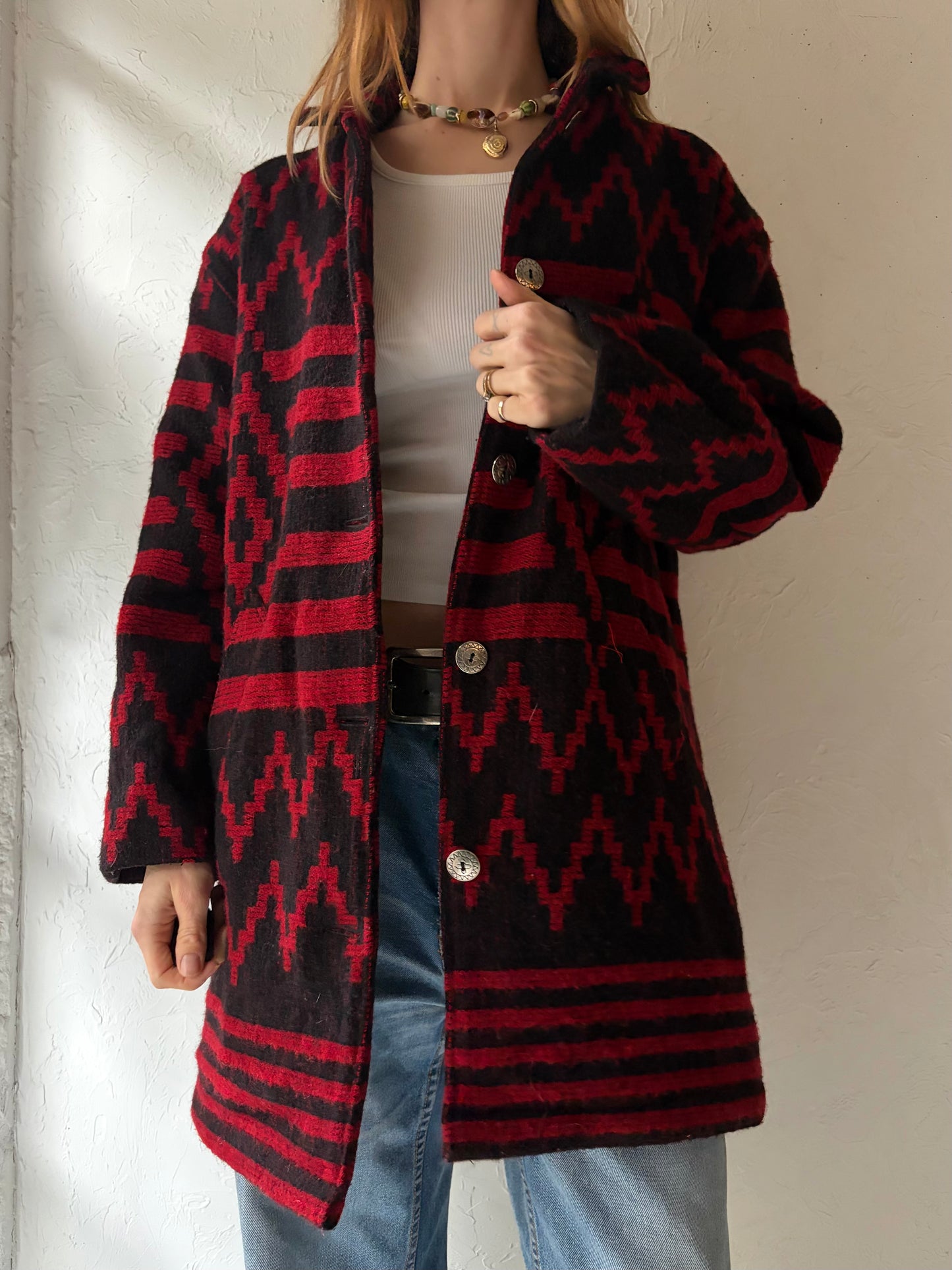 Vintage 'Woolrich' Red Aztec Jacket / Medium