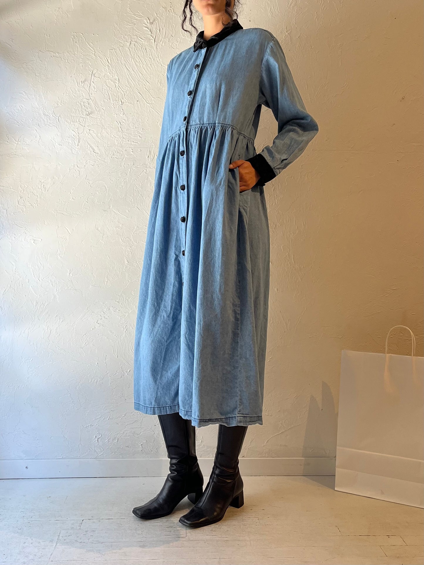 90s ‘Tickets’ Collared Denim Dress