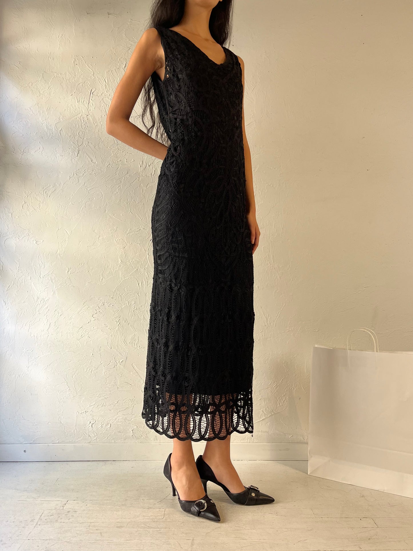 Y2K ‘Carol Little’ Black Crochet Dress / Medium